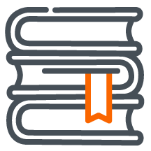 Icon of books with an orange bookmark