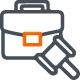 Icon of a briefcase with a judge's gavel in front of it