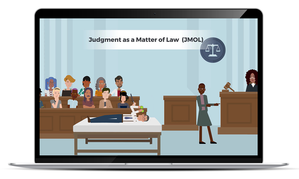 Laptop with a courtroom scene on the monitor